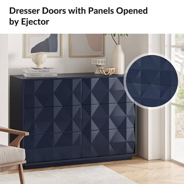 JAYDEN CREATION Mort Navy 6-Drawer 50 in. Dresser with
