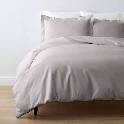 Company Cotton Gray Smoke Solid 300-Thread Count Cotton Percale Twin Duvet Cover