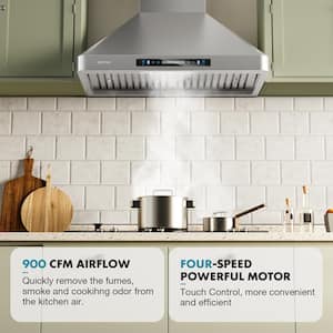 30 in. 900CFM Convertible Wall Mount Range Hood in Stainless Steel 4-Speed with Charcoal Filter and Gesture Control