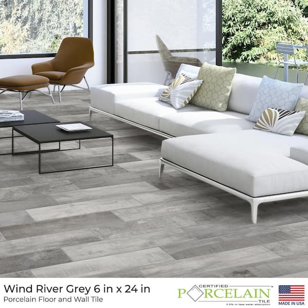 WIND AND SEA⭐︎ ロンT M GRAY グレー Florida Tile Home Collection Wind River Grey 6 in. x 24 in