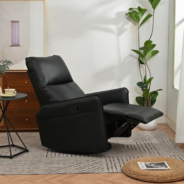 Black Faux Leather Rocking Swivel Recliner Chair with Side Pockets, Padded Seat, 360° Swivel Recliner Chair