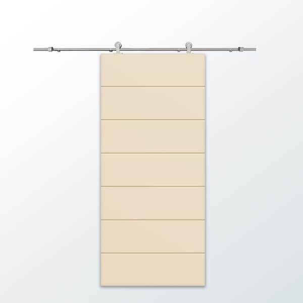 CALHOME 30 in. x 96 in. Beige Stained Composite MDF Paneled Interior Sliding Barn Door with Hardware Kit