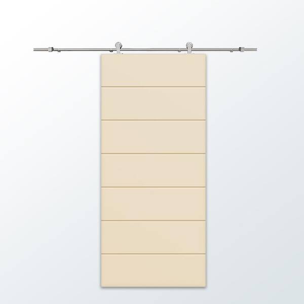 CALHOME 42 in. x 84 in. Beige Painted Composite MDF Paneled Interior Sliding Barn Door with Hardware Kit