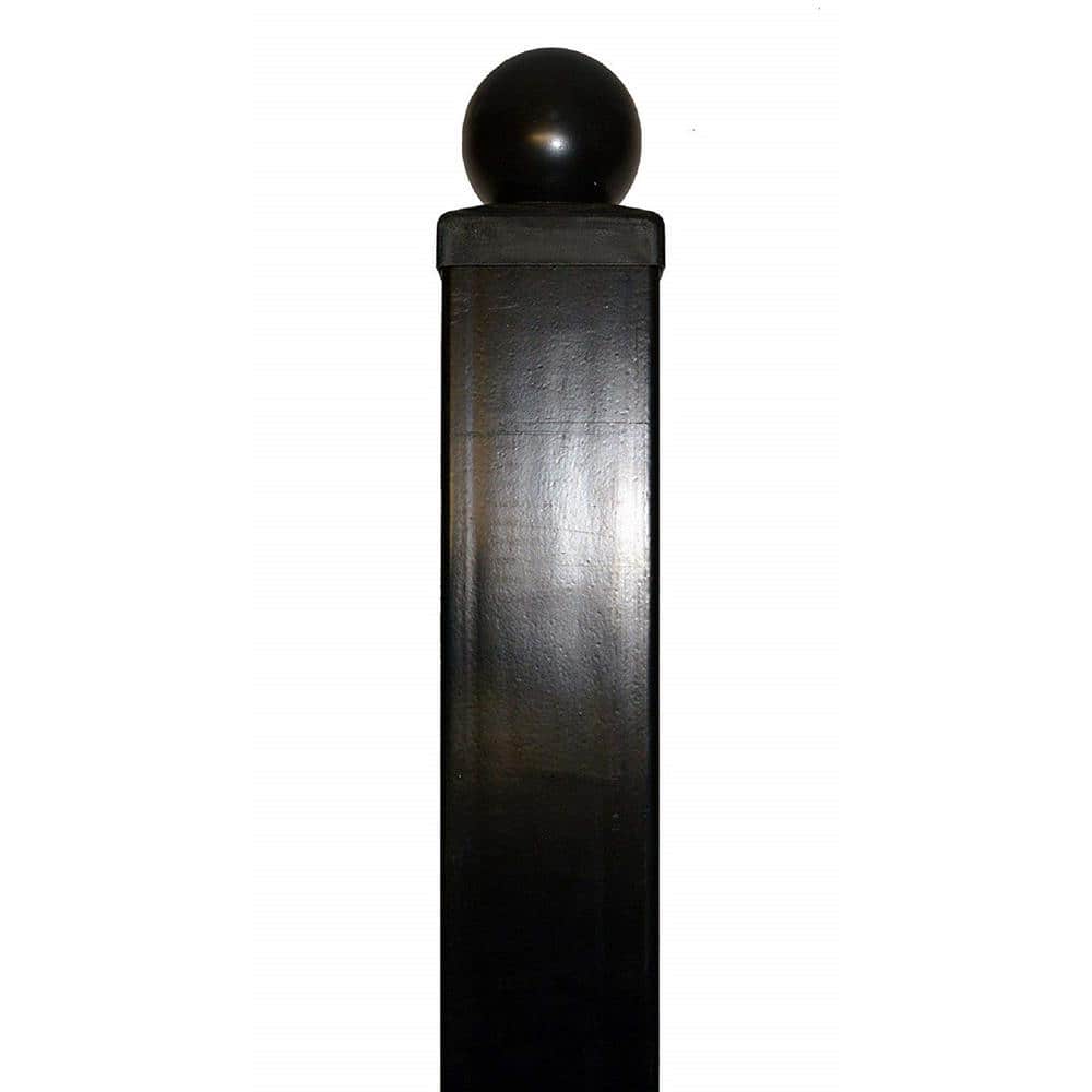 8 ft Black Steel Square Driveway Gate Post with Hinges