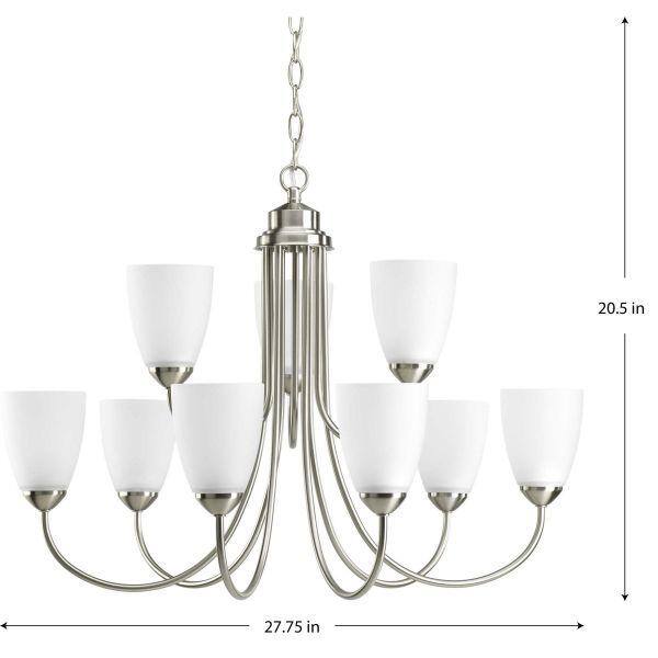 Brushed Nickel Two-Tier Chandelier with Etched Glass Shades
