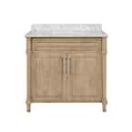 Aberdeen 36 in. x 22 in. D Bath Vanity in Antique Oak with Carrara Marble Vanity Top in White with White Basin