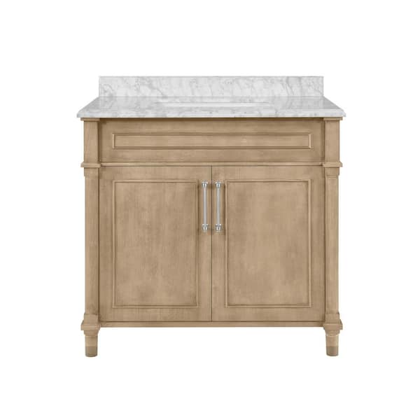 Aberdeen 36 in. Single Sink Antique Oak Bath Vanity with Carrara Marble Top (Assembled)