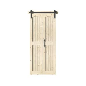 Assembled Arch Top 36 in. x 84 in. Solid Core Knotty Pine Wood Unfinished Bi-fold Door With Hardware Kit