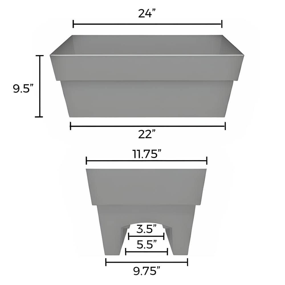 Cement Gray Recycled Plastic Deck Rail Planter, 24"