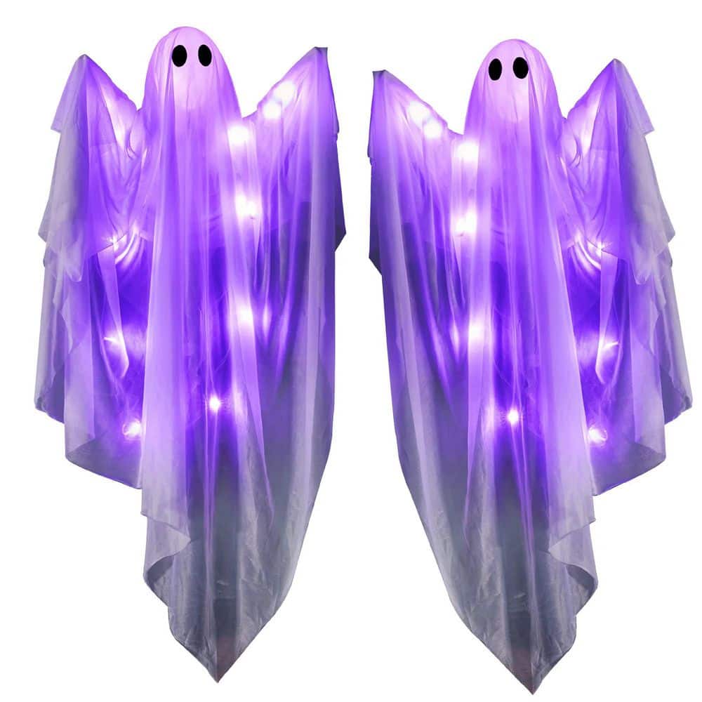 Joyfy 35.5" 2Pcs Halloween Purple LED Ghost Decor