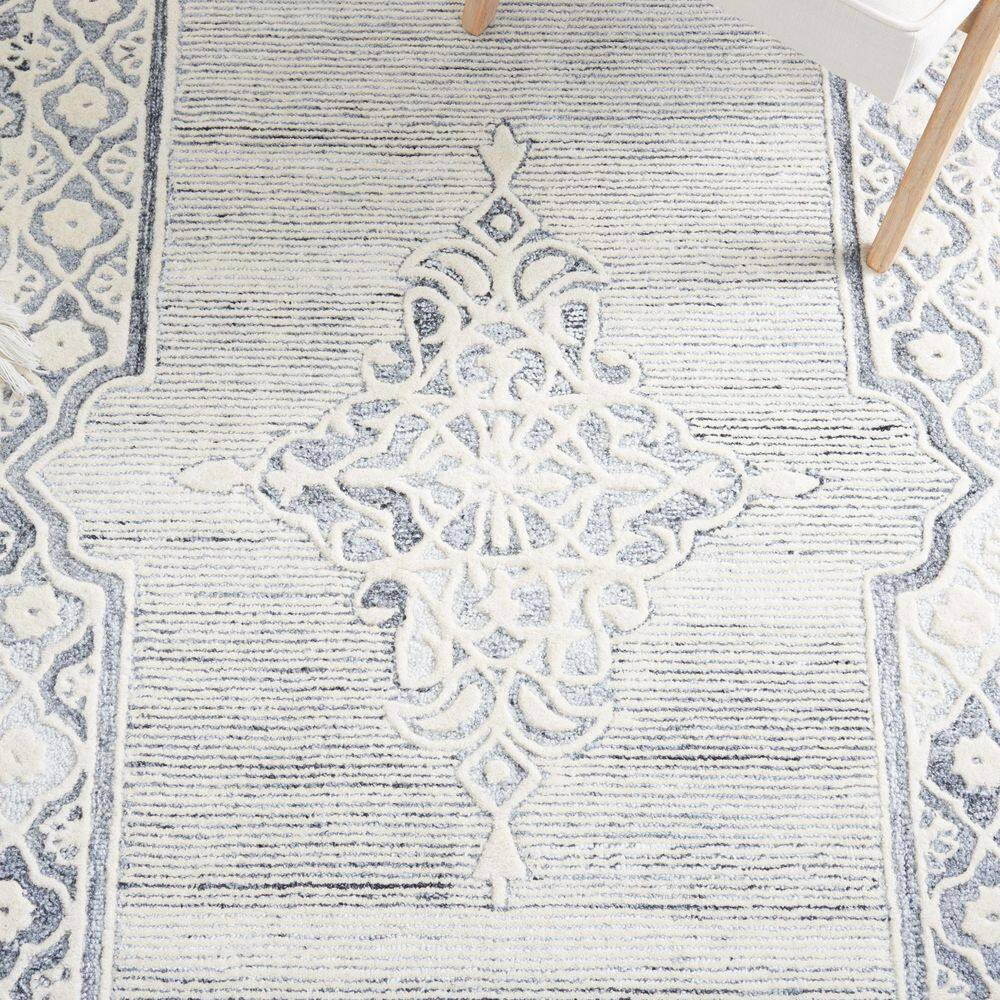Gray and Ivory Hand-Tufted Wool Runner Rug
