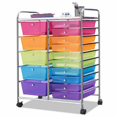 15 Drawer 4-Wheeled Plastic Rolling Storage Cart Tools Scrapbook Paper Office School Organizer in Colorful