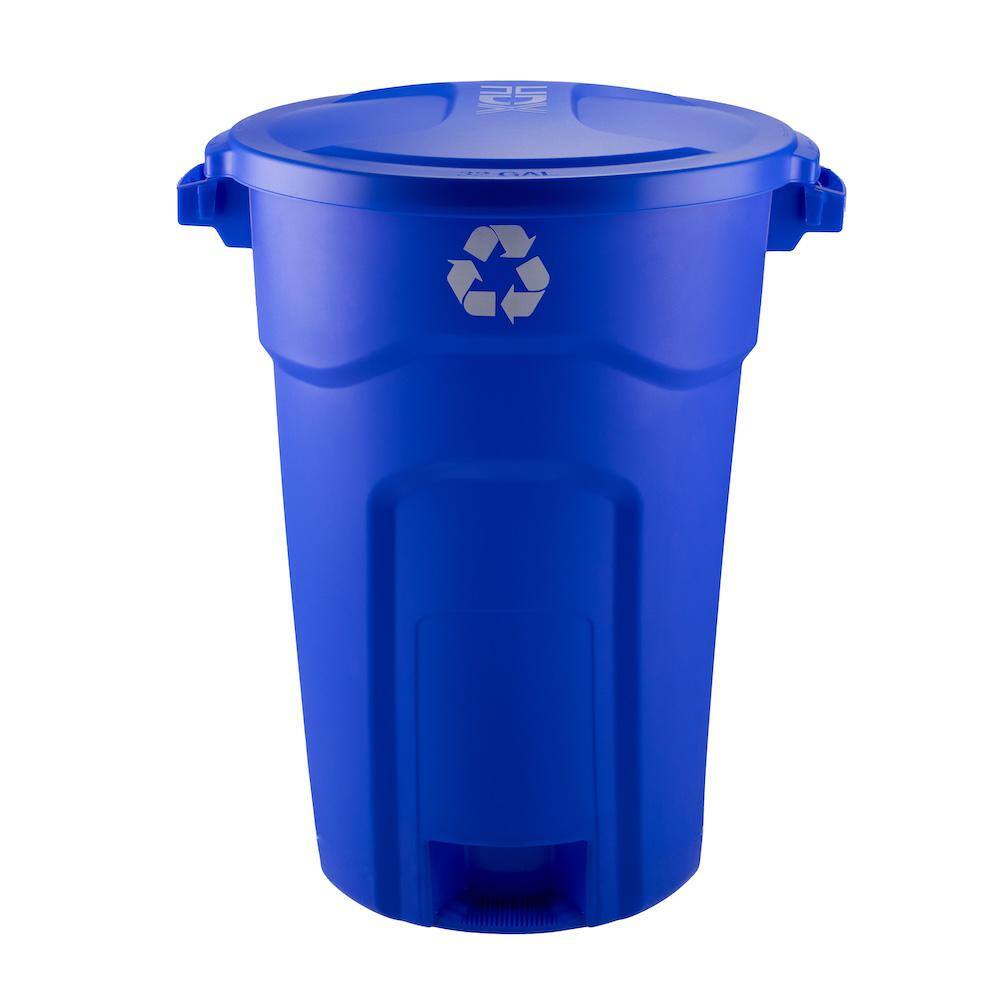 HDX 32 Gal. Blue Outdoor Vented Recycling Trash Can with Domed Lid, Rounded Handles, and Reinforced Foothold