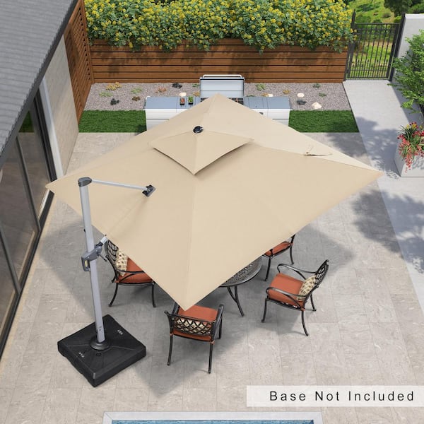 PURPLE LEAF 10 ft. Sunbrella All-aluminum Square 360° Rotation Silvery Color Cantilever Outdoor Patio Umbrella in Beige