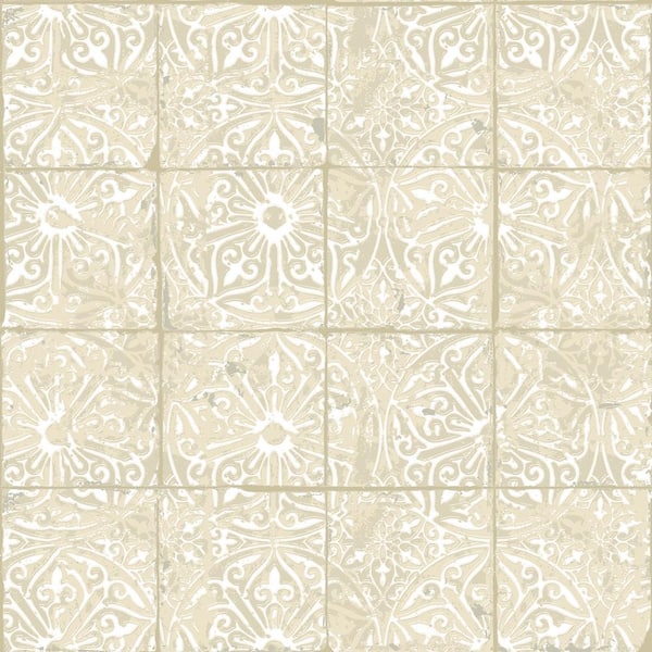 NuWallpaper White Provincial Tile Vinyl Matte Peel and Stick Wallpaper Sample
