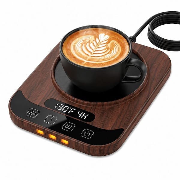 Smart Coffee Mug Warmer with LED Display, 9 Temp Settings, Auto Shut-Off, Walnut Plastic Desk Heater