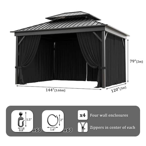 Kimunuk 10 ft. x 12 ft. Universal Outdoor Privacy Curtains, Gazebo