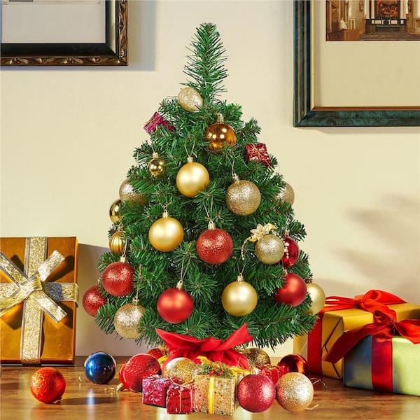 2 ft. Mini Artificial Christmas Tree Tabletop Holiday Decoration with Cement Base