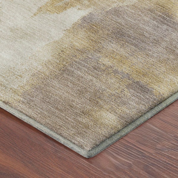 Mayfield Premium Machine Washable Abstract AMF2347 Olive 2 ft. x 7 ft. Runner Rug