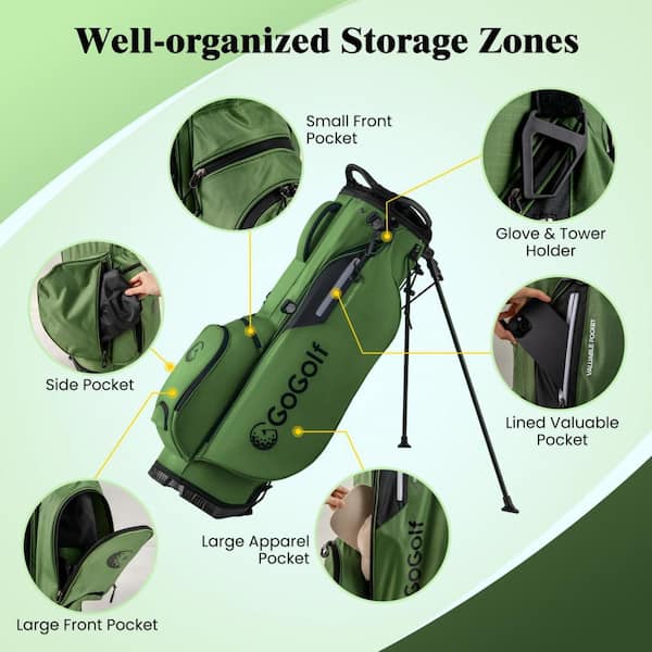 Gymax 8-Way Golf Stand Bag w/ 5 Pockets Lightweight Portable Golf