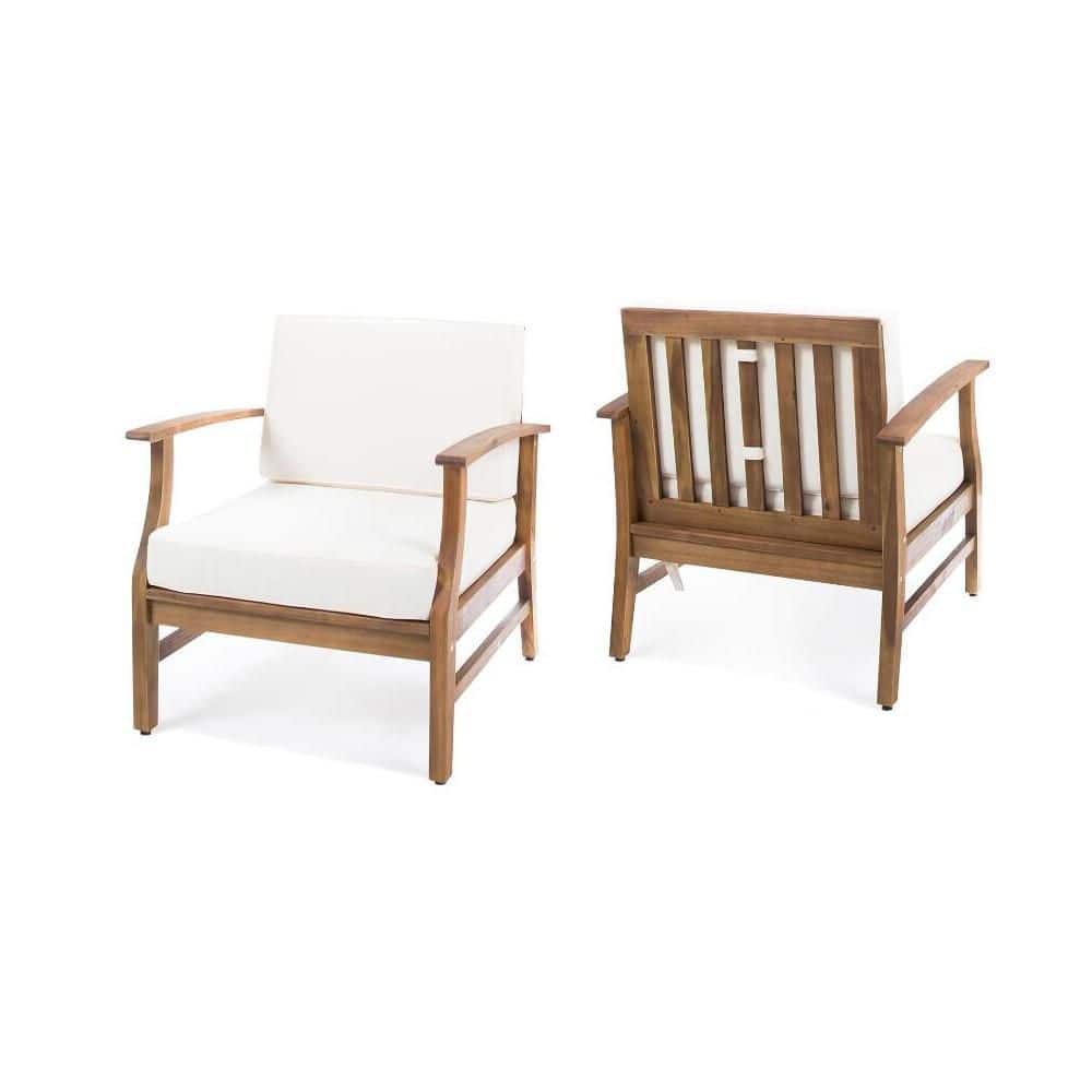 Wood Outdoor Lounge Chair Patio Dining Chair with Cream Cushion (2-Pack) price history on PriceWatchPro