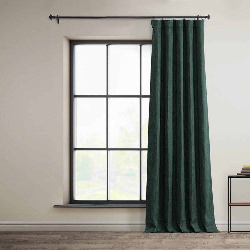 Focal Green Faux Linen Room Darkening Ground Length Drapes