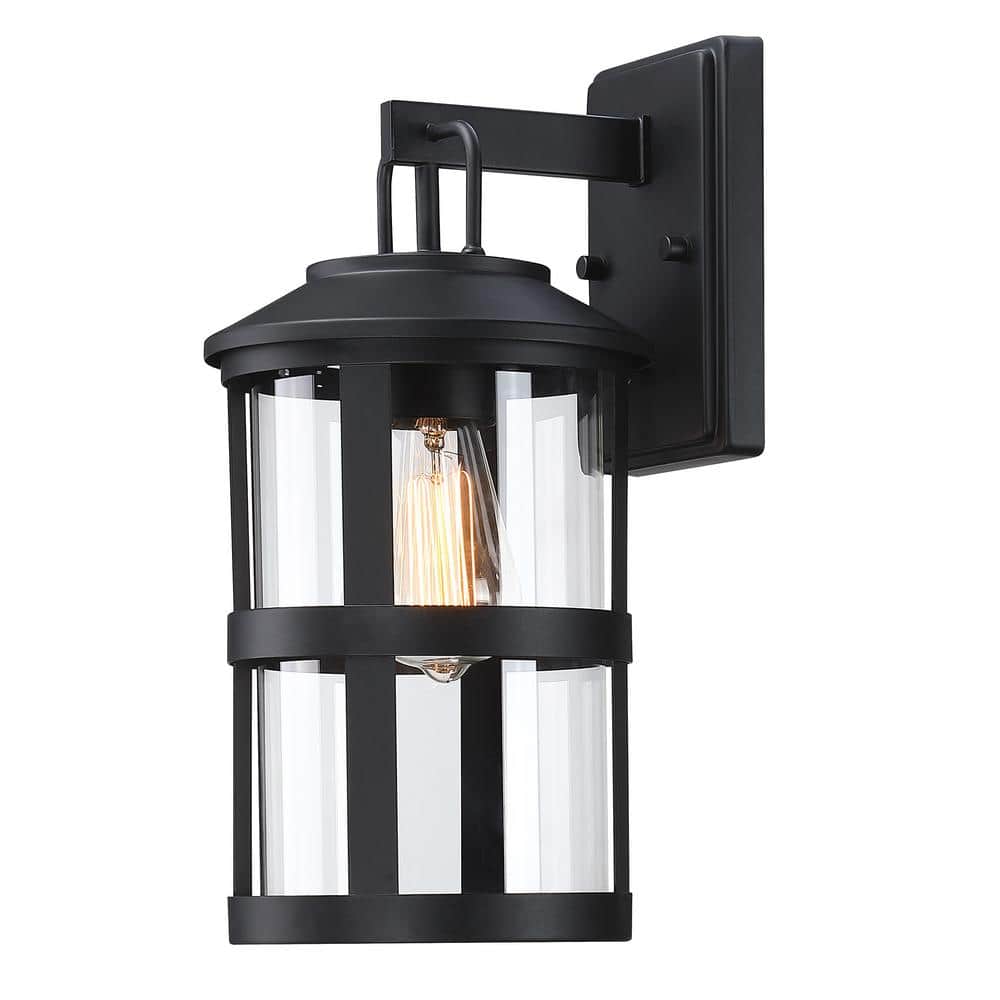 14.58 in. 1- Light Black Industrial Outdoor Wall Mount Lantern Sconce with Clear Glass Shade, No Bulbs Included price history on PriceWatchPro
