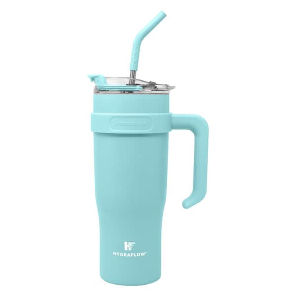 HYDRAFLOW Capri 40 oz. Aqua Blue Stainless Steel Vacuum Insulated Tumbler  with Handle 267358 - The Home Depot
