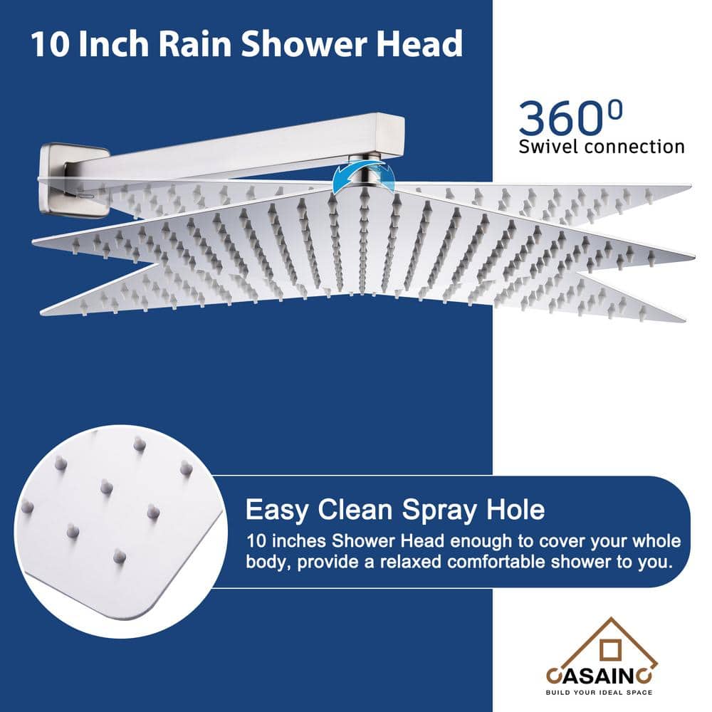 Brushed Nickel Wall Mounted Square Rain Shower System with Handheld
