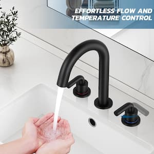 8 in. Widespread Bathroom Faucet 3-Hole Bathroom Sink Faucet with Pop-Up Drain in Matte Black