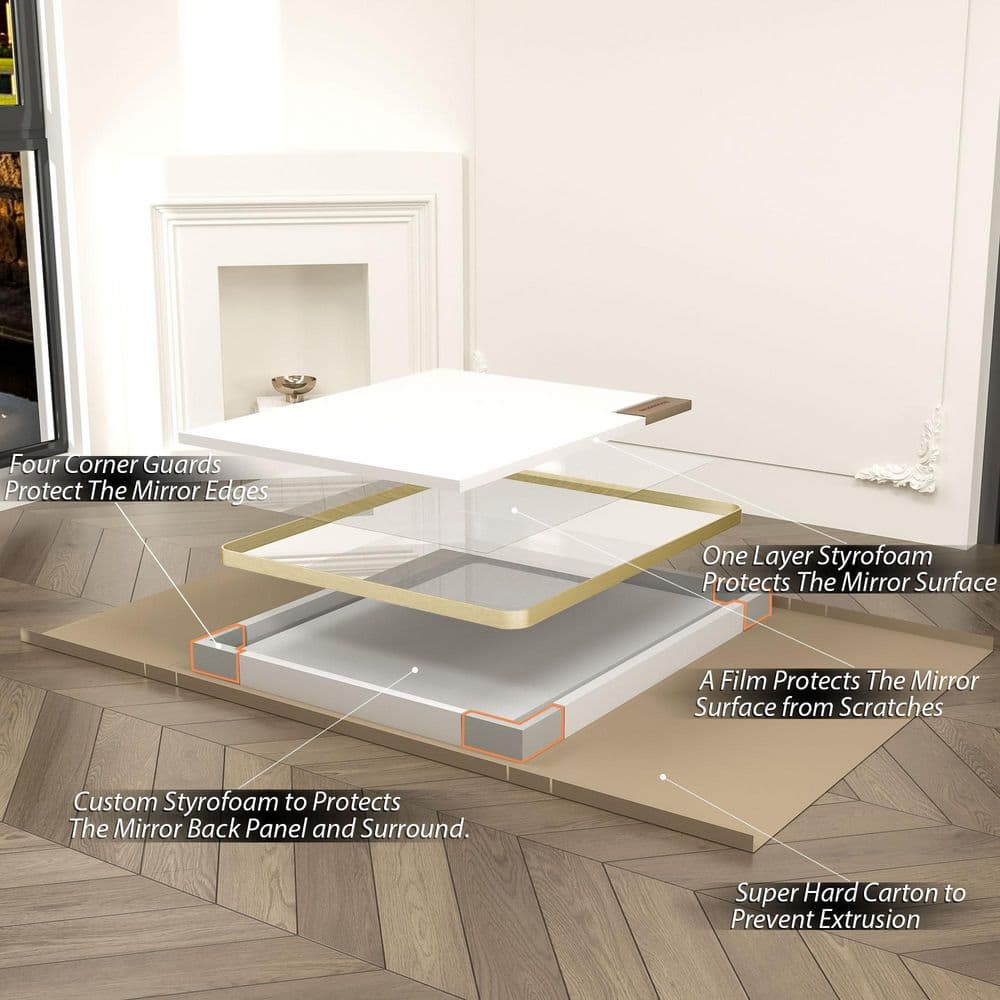 Brushed Gold Aluminum Rectangular Vanity Mirror, 55x30 Inch