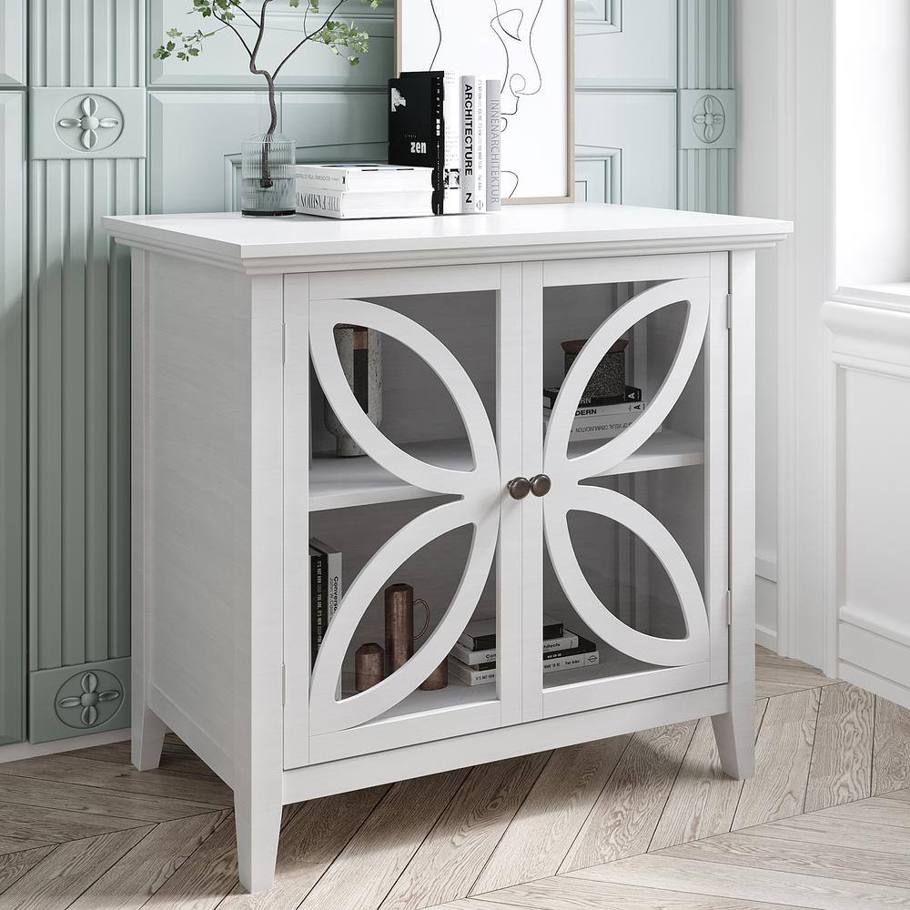 GODEER White Accent Storage Wooden with Decorative Transparent Door, Modern