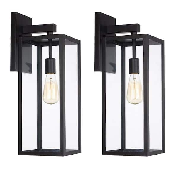 Martin 21 in. H 1-Light Matte Black Hardwired Outdoor Wall Lantern Sconce (2-Pack)