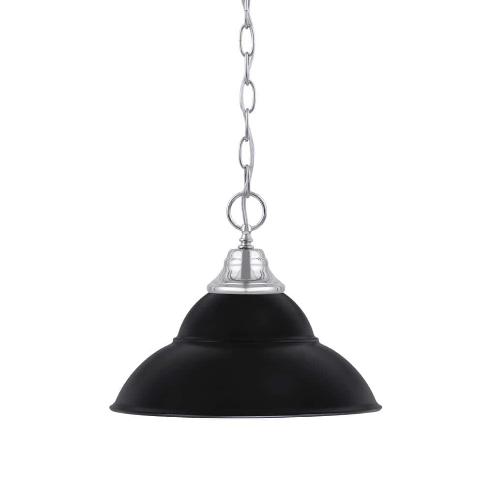 Kingston 100-Watt 1 Light Chrome Shaded Pendant Light with 13 in. Matte Bla