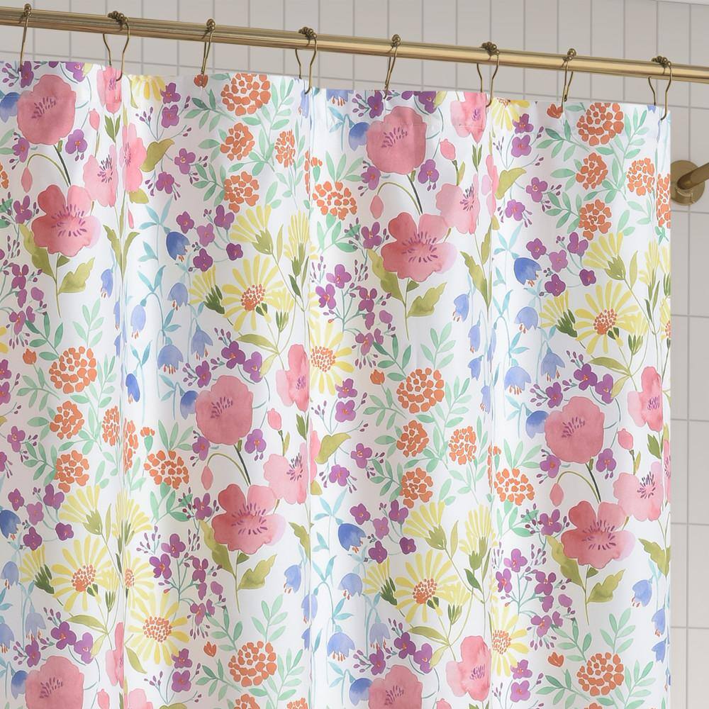 Josie Turquoise Floral Polyester Shower Curtain