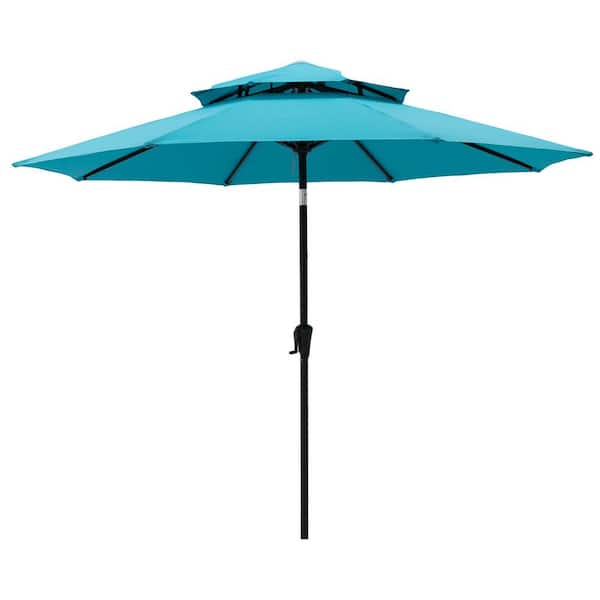 C-Hopetree 9 ft. Double Top Aluminum Market Push Button Tilt Patio Umbrella in Aqua Blue Solution Dyed Polyester