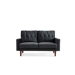 Feemster 57.5 in. Wide Velvet Tufted Cushion Back 2-Seater Loveseat, Black