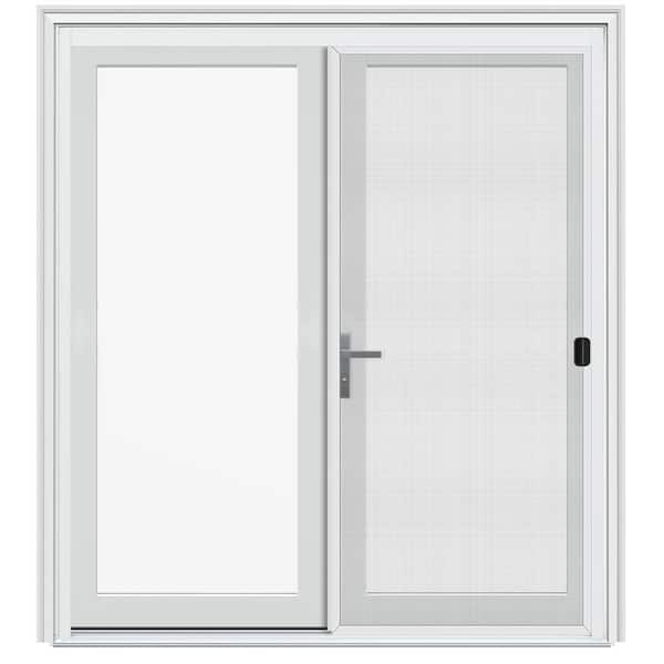 72 in. x80 in. F4500 Right-Hand/Inswing White Fiberglass French Patio Door w/Low-E Impact Glass,Nickel Handle and Screen
