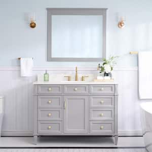48 in. W x 22 in. D x 35 in. H Solid Wood Freestanding Bath Vanity in Grey with Single Sink, Carrera White Quartz Top