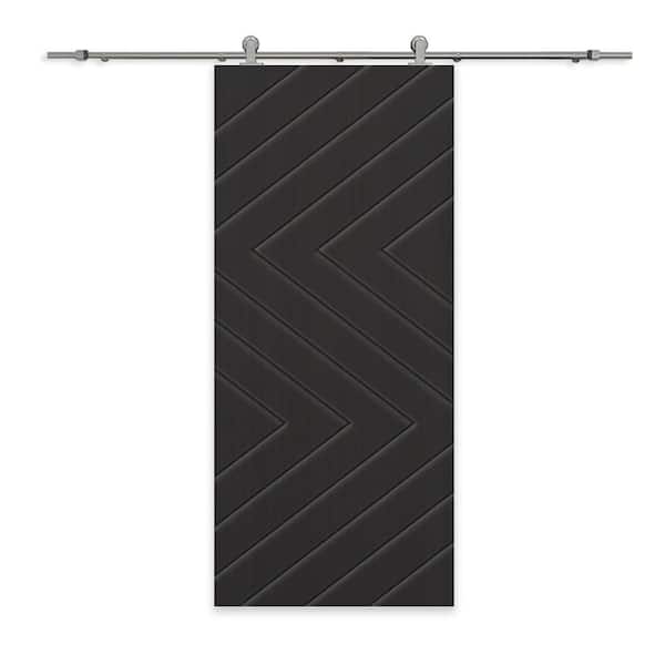 CALHOME 30 in. x 80 in. Black Painted Composite MDF Paneled Interior Sliding Barn Door with Hardware Kit