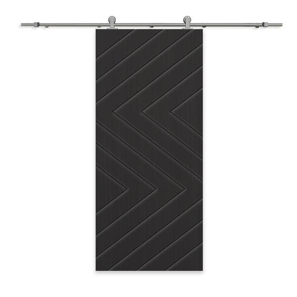 CALHOME 36 in. x 84 in. Black Painted Composite MDF Paneled Interior Sliding Barn Door with Hardware Kit