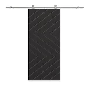 24 in. x 84 in. Black Stained Composite MDF Paneled Interior Sliding Barn Door with Hardware Kit