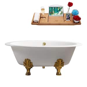 65 in. Cast Iron Clawfoot Non-Whirlpool Bathtub in Glossy White with Polished Gold Drain And Polished Gold Clawfeet