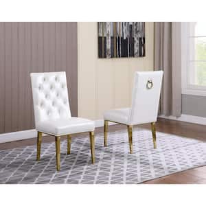 Fed White Faux Leather Gold Chrome Legs Chairs (Set of 2)