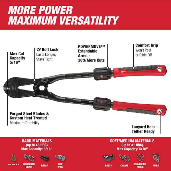 24 in. Adaptable Bolt Cutter With POWERMOVE Extendable Handles W/ 14 in. Adaptable Bolt Cutter 24 in. Adaptable Bolt Cutter With POWERMOVE Extendable Handles W/ 14 in. Adaptable Bolt Cutter