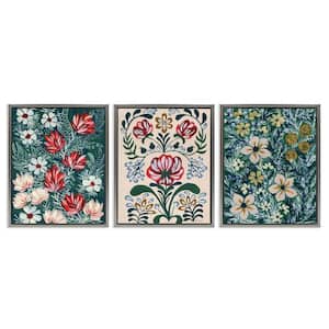 Boho Folksy Florals by Yvette St. Amant 3 Pieces Gray Floater Frame Nature Graphic Art Print 21 in. x 17 in.