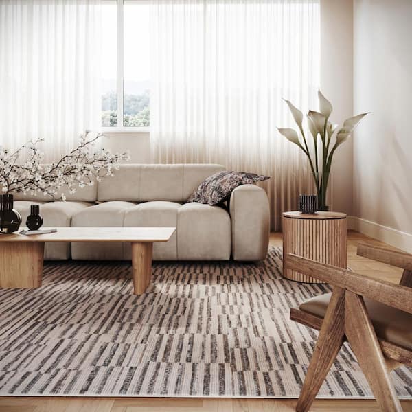 Sola Abstract Washable Beige 4 ft. x 6 ft. Indoor Area Rug