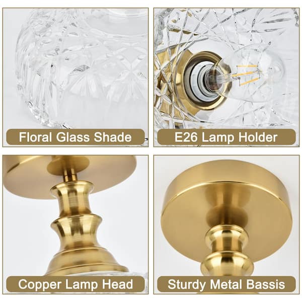 Essel 9.44 in. 1-Light Clear Modern Mid Century Semi-Flush Mount Ceiling Light with Flower Shape Glass Shade