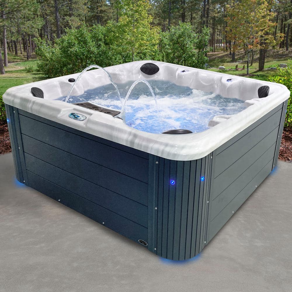 Gray 7-Person Square Polyethylene Hot Tub with 34 Jets