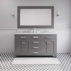 60 in. W x 21 in. D Vanity in Cashmere Grey with Marble Vanity Top in Carrara White, Mirror and Chrome Faucets